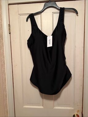 Swimsuits For All Black V-Neck One-Piece Top